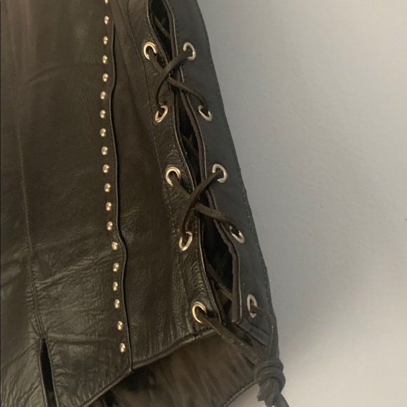 Unik Black Leather Vest with Silver Studs Motorcycle Biker Womans Size M Pockets - Picture 3 of 11